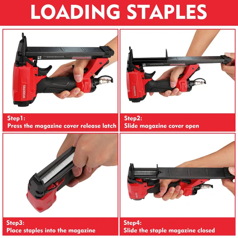 WORKPRO Pneumatic 21/22-Gauge Staple Gun for Upholstery  Includes Staples (1/4″5/8″)