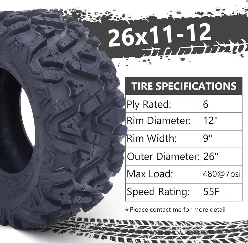 Set of 2 All-Terrain ATV Tires  26¡Á12-12, 6-Ply Rating, Black