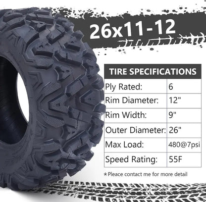 Set of 2 All-Terrain ATV Tires  26¡Á12-12, 6-Ply Rating, Black