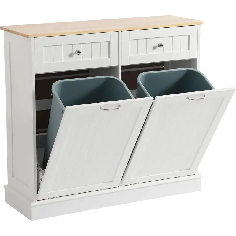 LOUVIXA Double Hidden Trash Can Cabinet  Tilt-Out Organizer with Two Integrated Waste Bins