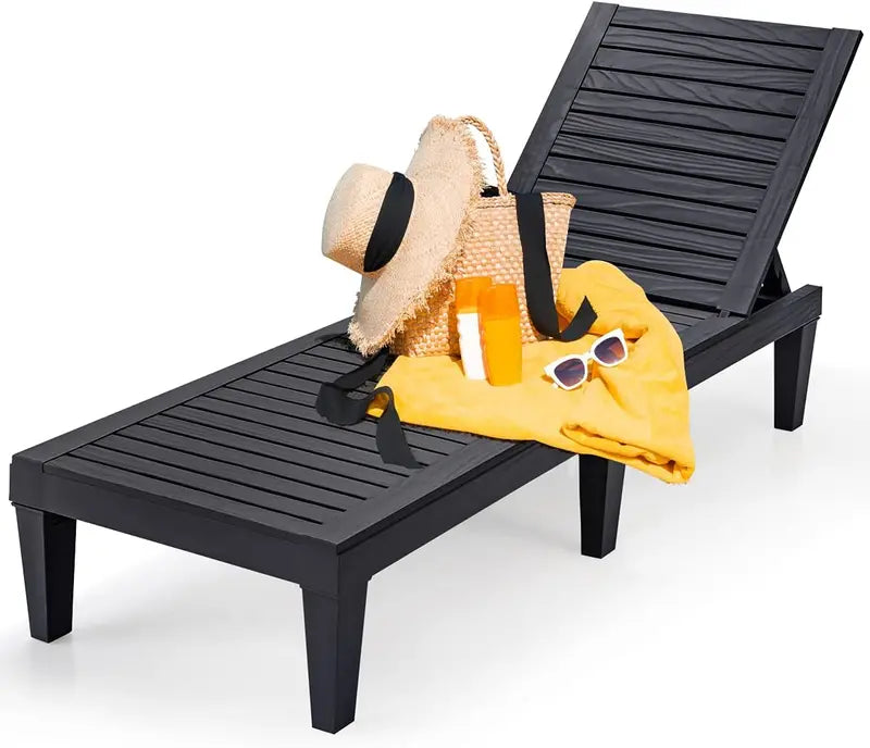 Lightweight Outdoor Chaise Lounge  5-Position Adjustable Recliner for Patio, Balcony, Beach or Backyard, Single Chair in Black
