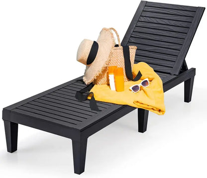 Lightweight Outdoor Chaise Lounge  5-Position Adjustable Recliner for Patio, Balcony, Beach or Backyard, Single Chair in Black