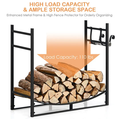 Heavy-Duty 33-Inch Metal Firewood Log Rack for Stable Outdoor Storage