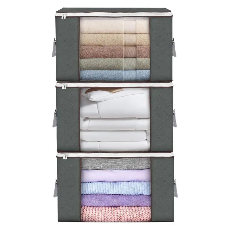 Large 90-Liter Foldable Fabric Storage Bags with Clear Window & Carry Handles