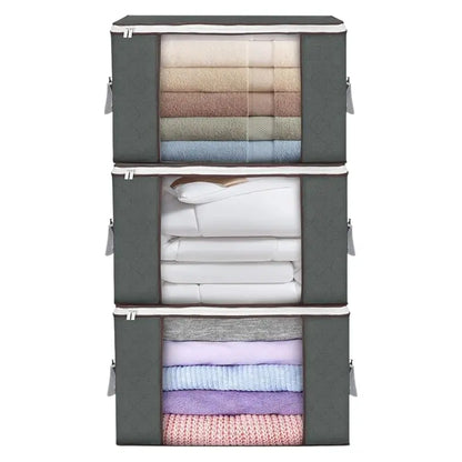 Large 90-Liter Foldable Fabric Storage Bags with Clear Window & Carry Handles
