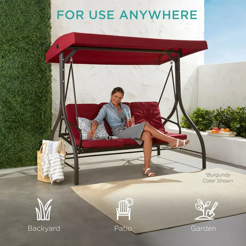 Three-Person Outdoor Canopy Swing Glider with Convertible Seating Design