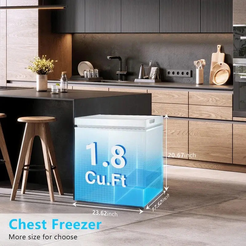 Compact 1.8 Cu.Ft Freestanding Chest Freezer  Bottom Drain, 7-Tier Thermostat Control