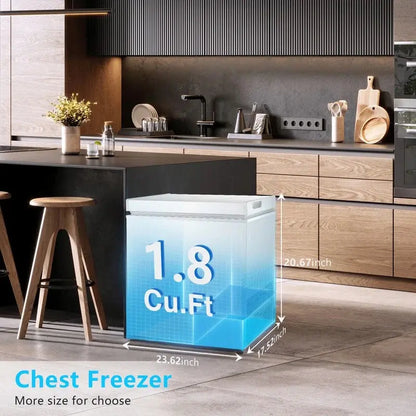 Compact 1.8 Cu.Ft Freestanding Chest Freezer  Bottom Drain, 7-Tier Thermostat Control