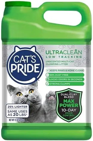 Cat’s Pride Max Power: UltraClean Low-Tracking Clumping Litter  99% Dust-Free, Unscented, 15 lbs  10 Days Odor Control