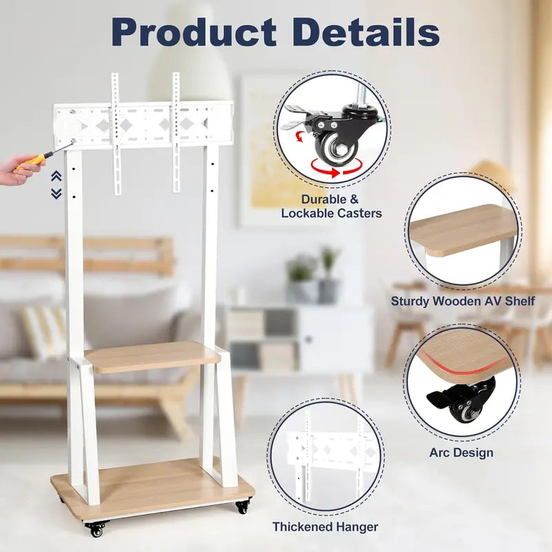 Hellsehen Mobile TV Stand  Adjustable Height Rolling Cart with Casters for Flat-Screen TVs