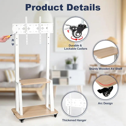 Hellsehen Mobile TV Stand  Adjustable Height Rolling Cart with Casters for Flat-Screen TVs