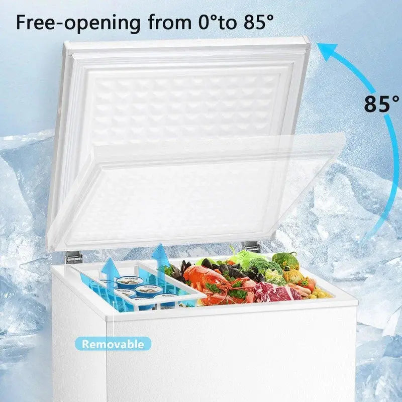 1.8 Cu. Ft. Compact Freestanding Chest Freezer  Removable Basket, Bottom Drain, and 7-Setting Thermostat
