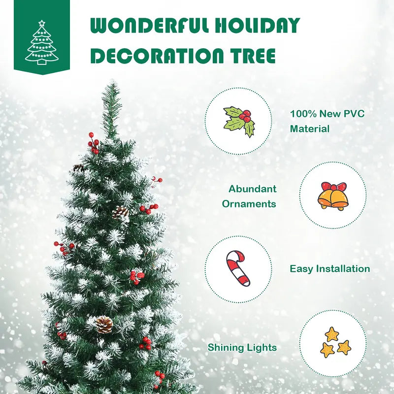 5-Foot Pre-Lit Slim Pencil Christmas Tree with Realistic Snow-Flocked Design