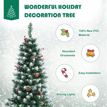 5-Foot Pre-Lit Slim Pencil Christmas Tree with Realistic Snow-Flocked Design