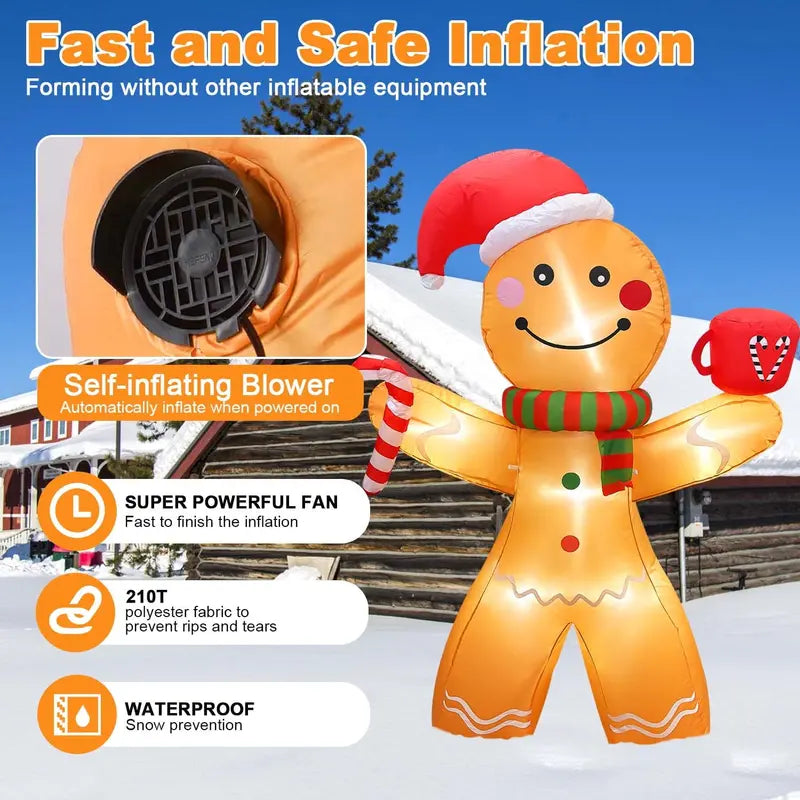 5ft Inflatable Gingerbread Man with LED Lights  Outdoor Christmas Decoration by GVDV
