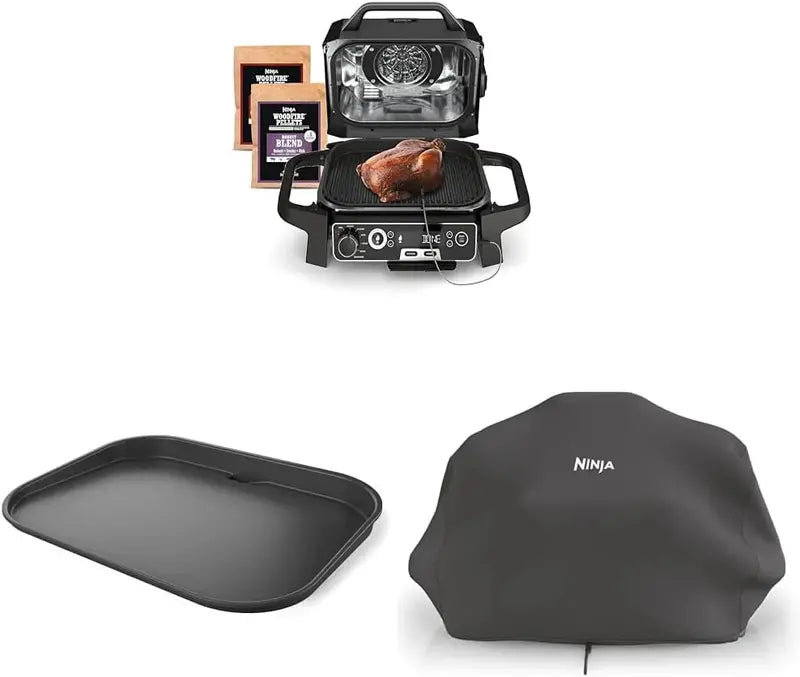7-in-1 Portable Electric Grill & Smoker: Air Fryer, BBQ, Bake, Roast, Broil + Built-in Thermometer (Grey)