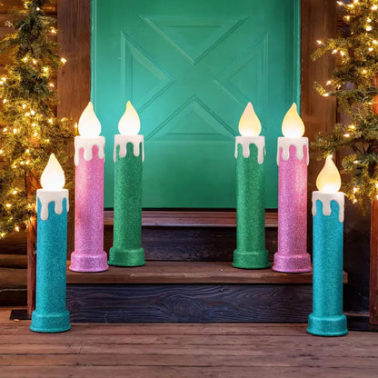 Mr. Christmas 24″ Green LED Flickering Flame Blow Mold Candles Set of 2  Indoor/Outdoor Decor