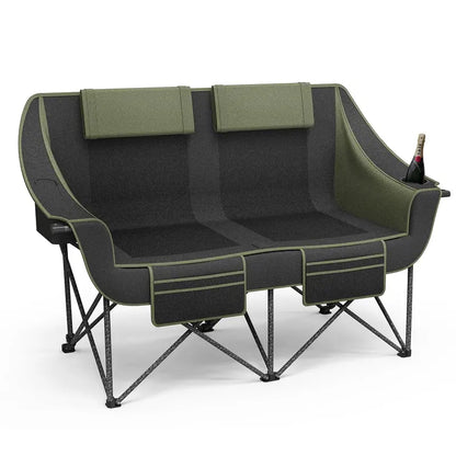 Heavy-Duty Dual-Seat Camping Loveseat  660 lb Capacity, Cup Holders & Carry Bag