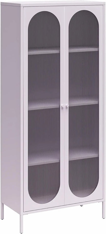 Luna Accent Cabinet in Parchment Finish: Tall Two-Door Design with Fluted Glass Panels and Elegant Detailing