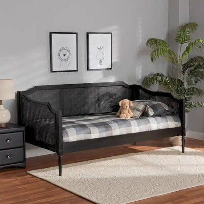 Ogden Twin-Sized Mid-Century Modern Rattan Daybed with Synthetic Wicker Finish
