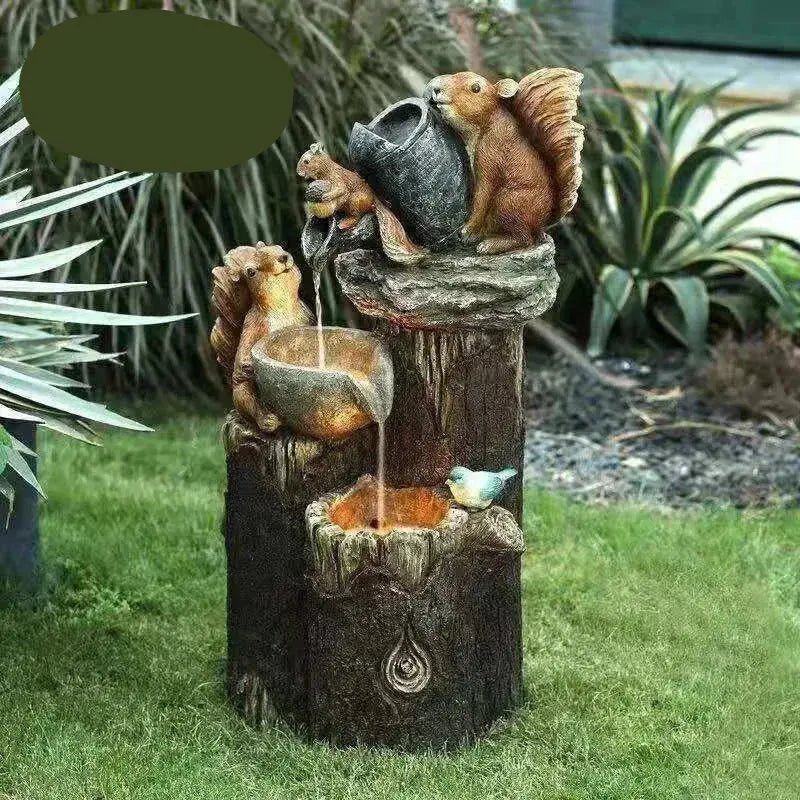 Lunaverde Solar-Powered Garden Fountain Statue  Duck & Squirrel Design with Warm LED Glow, Weatherproof Resin for Patio or Balcony