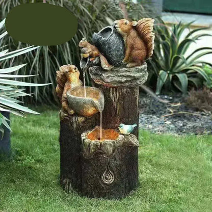 Lunaverde Solar-Powered Garden Fountain Statue  Duck & Squirrel Design with Warm LED Glow, Weatherproof Resin for Patio or Balcony