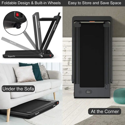 Dual-Display Under-Desk Folding Treadmill  2.25HP Superfit Compact Exercise Pad