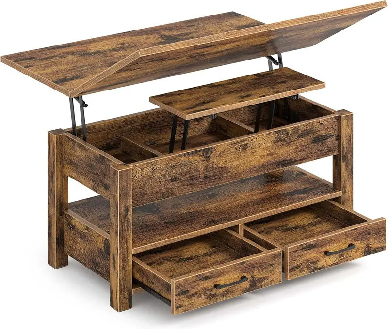Lift-Top Black Coffee Table  Multi-Function Convertible Table with Drawers & Hidden Compartment for Living Room or Office