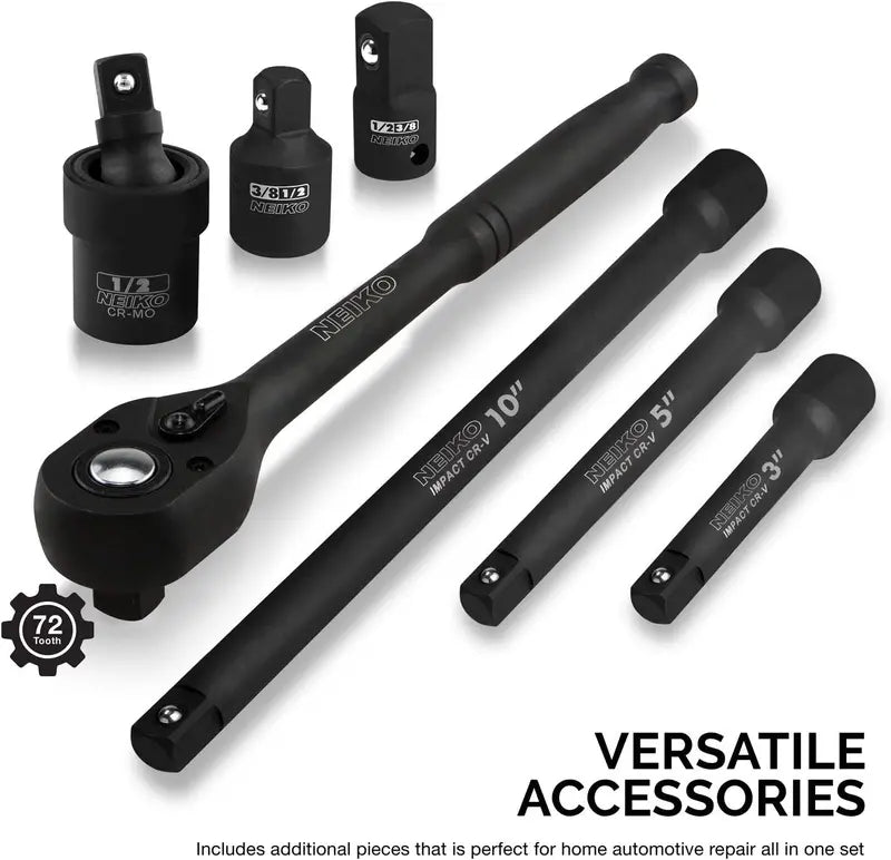 02448A 1/2-Inch Drive Impact Socket Set  65-Piece Master Kit Covering SAE (3/8″1-1/4″) and Metric (1024 mm), Includes Deep/Shallow Sockets, Adapters & Ratchet