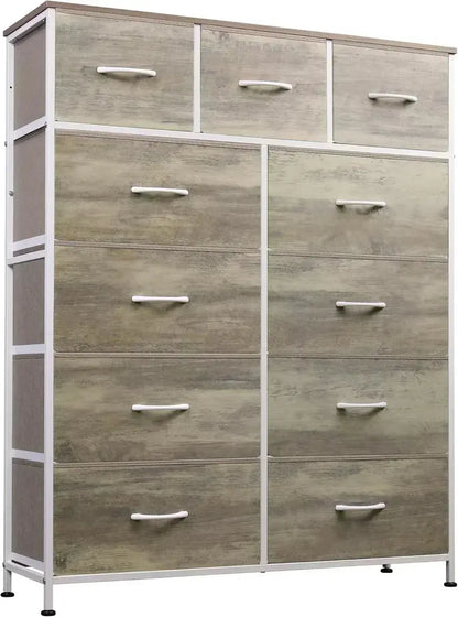 11-Bin Tall Fabric Storage Tower  Steel-Frame Organizer Unit with Stackable Drawers & Soft Bins