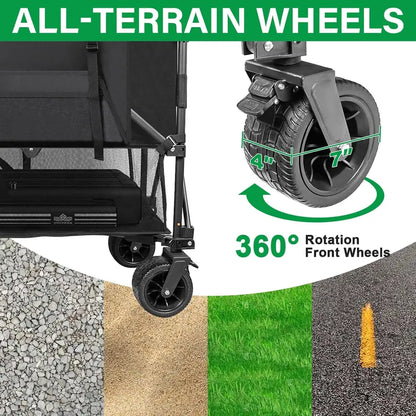 54″ Sports Utility Wagon  600 lb Capacity Collapsible Double-Decker Cart with Oversized Wheels