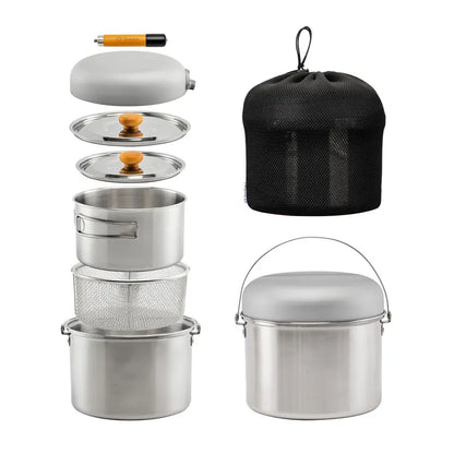 5-Piece Portable Stainless Steel Cookware Set with Carry Bag
