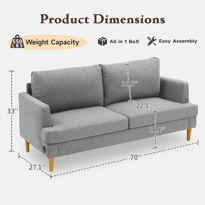 Compact Loveseat Sofa with USB-C Ports  Dark Gray Upholstered Small-Space Couch