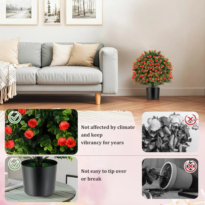 21.5-Inch Faux Rose Topiary Ball Tree — Realistic Silk Floral Accent for Any Space