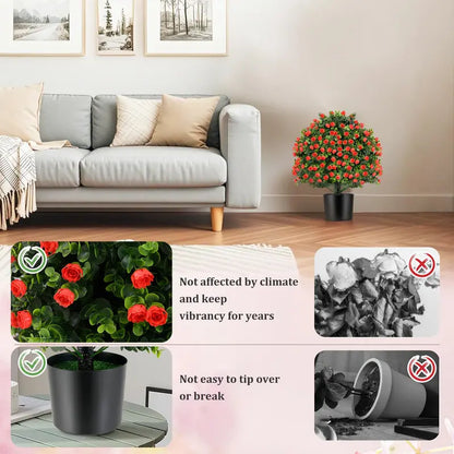21.5-Inch Faux Rose Topiary Ball Tree — Realistic Silk Floral Accent for Any Space