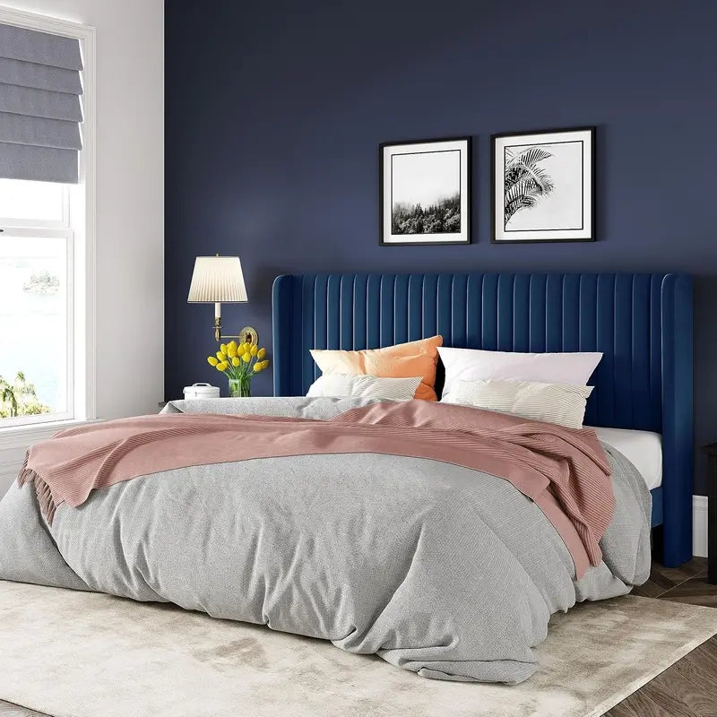 Allewie Full-Size Velvet Upholstered Bed — Vertical Channel-Tufted Wingback Headboard