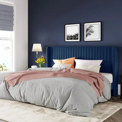 Allewie Full-Size Velvet Upholstered Bed — Vertical Channel-Tufted Wingback Headboard