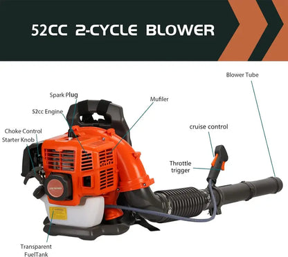 ZTGD Gas-Powered Backpack Leaf Blower  Air-Cooled, High-Performance Grass and Debris Remover