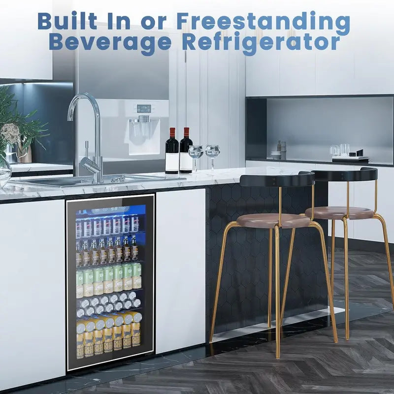 130-Can Mini Beverage Fridge  3.2 Cu. Ft. Compact Refrigerator with Adjustable Temp Control, Ideal for Home, Office or Bar (Black)