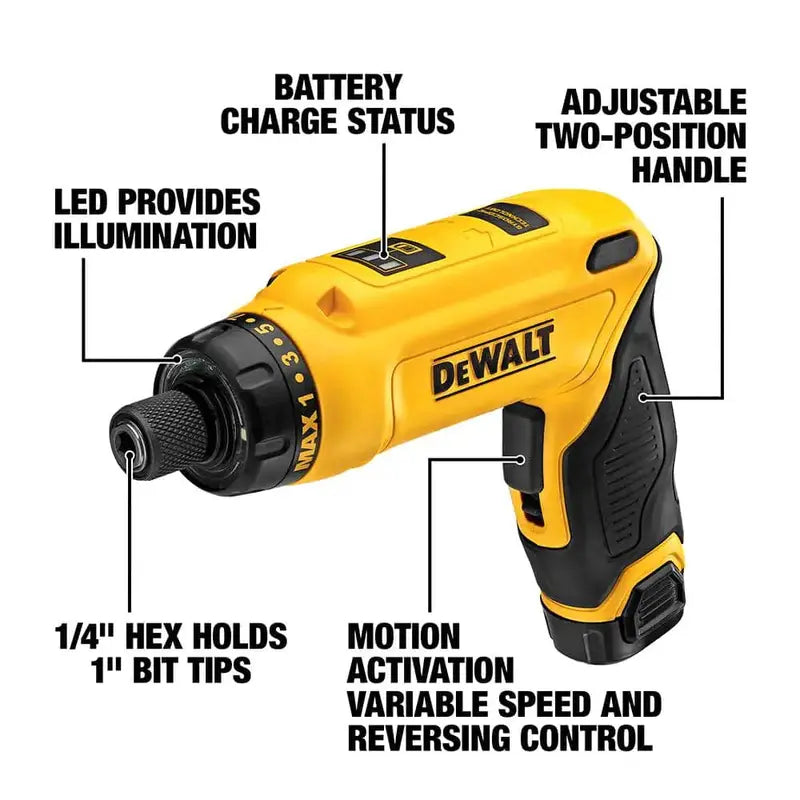 DEWALT 8V MAX Gyroscopic Cordless Screwdriver  Adjustable Grip Kit with 2 Batteries & Charger