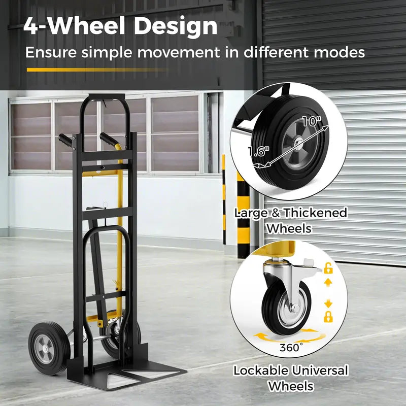 Heavy-Duty 3-in-1 Convertible Hand Truck Dolly with 1000 lb Load Capacity