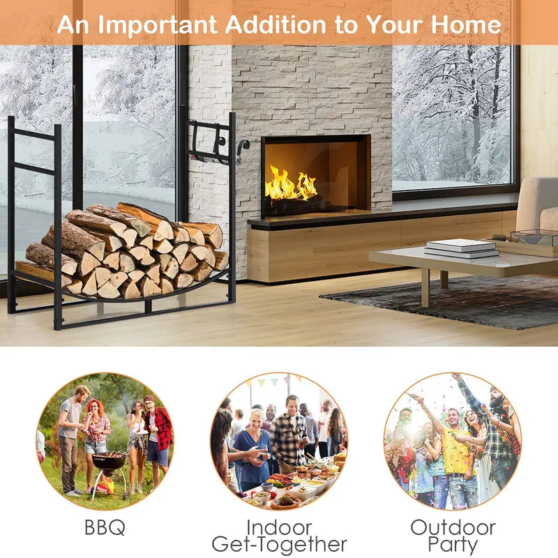 Heavy-Duty 33-Inch Metal Firewood Log Rack for Stable Outdoor Storage