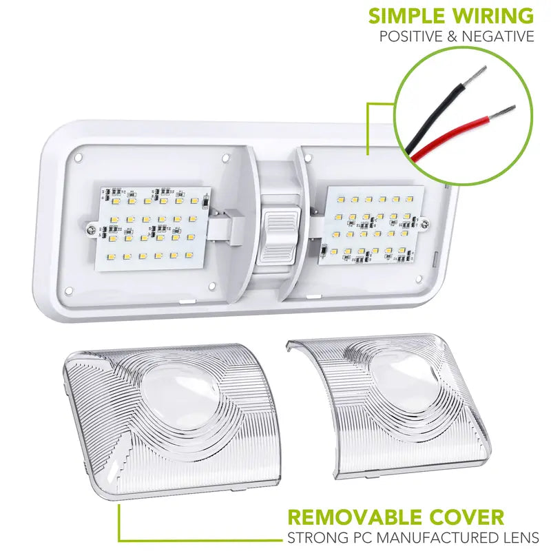2 Pack RV LED Ceiling Double Dome Light Fixture with ON/OFF Switch Interior Lighting for Car/RV/Trailer/Camper/Boat DC 12V Natural White 4000-4500K 48X2835SMD