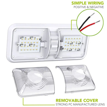 2 Pack RV LED Ceiling Double Dome Light Fixture with ON/OFF Switch Interior Lighting for Car/RV/Trailer/Camper/Boat DC 12V Natural White 4000-4500K 48X2835SMD