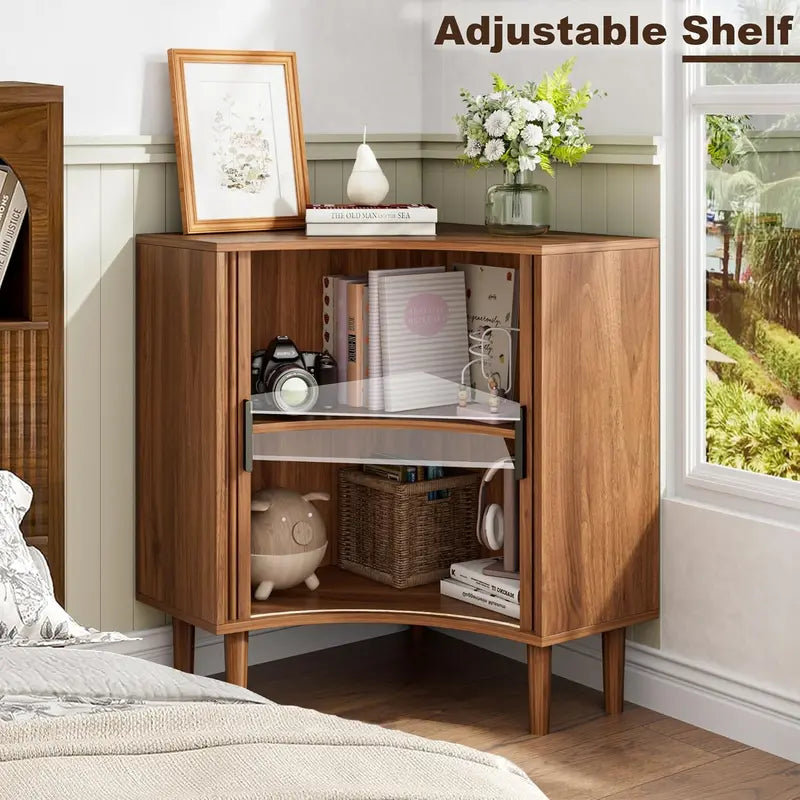 Compact Fluted Wooden Corner Base Cabinet — Minimalist Storage Solution