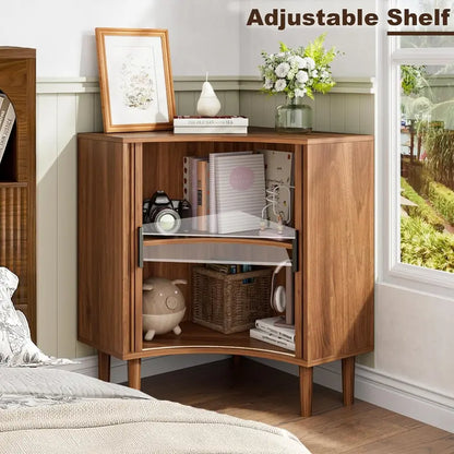 Compact Fluted Wooden Corner Base Cabinet — Minimalist Storage Solution