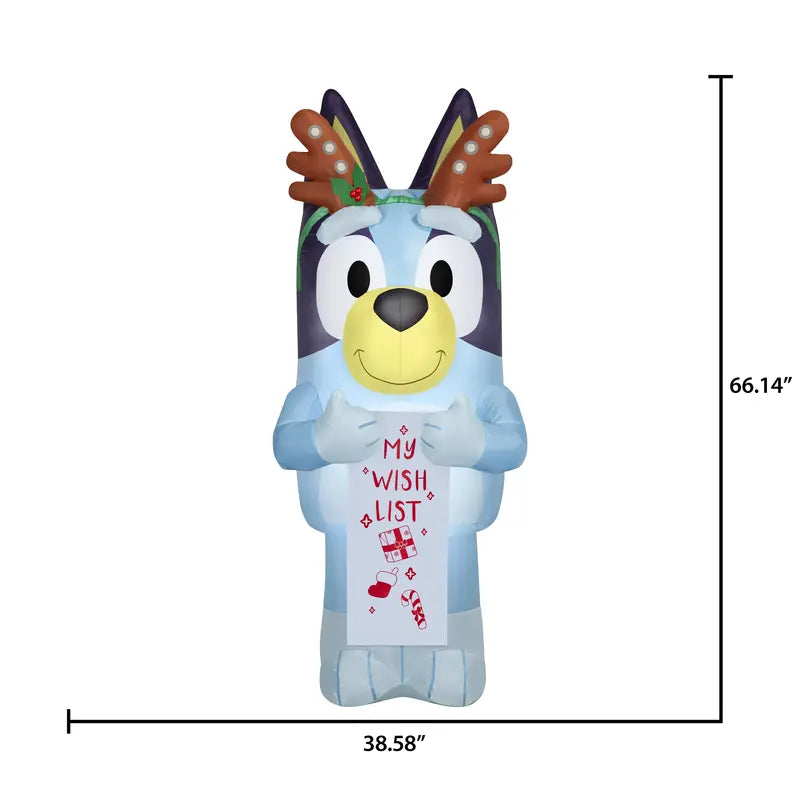 5.5ft Gemmy Bluey Airblown Inflatable Christmas Yard Decoration with Wish List