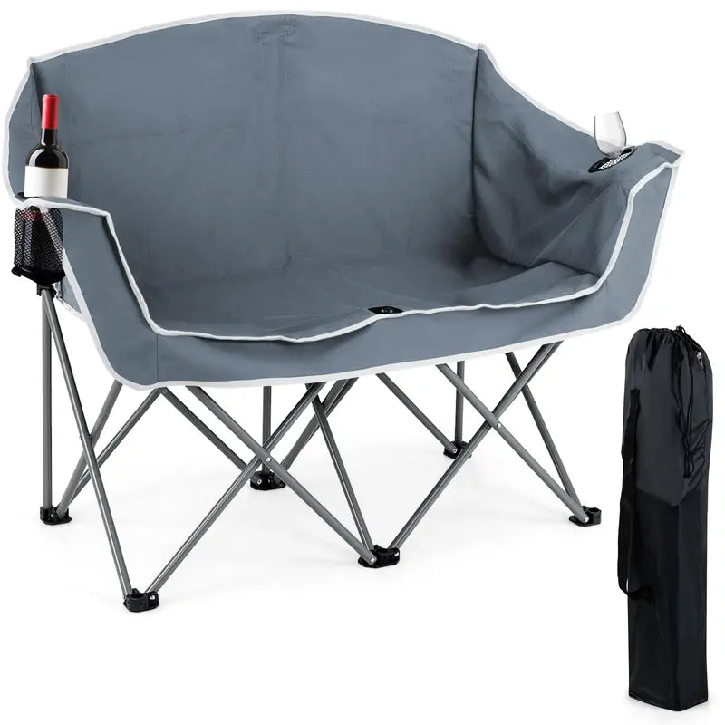 Dual-Seat Folding Outdoor Couch with Cup Holders and Back Pockets