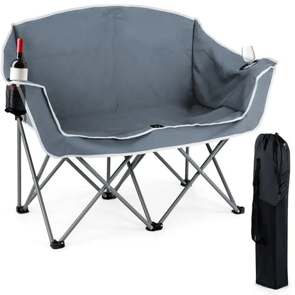 Dual-Seat Folding Outdoor Couch with Cup Holders and Back Pockets