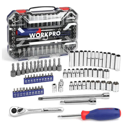 WORKPRO 70-Piece 1/4″ Drive Socket Set  Metric and SAE Sockets with Quick-Release Ratchet